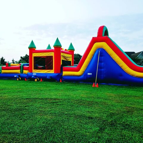 Large Obstacle Course With Water Slide