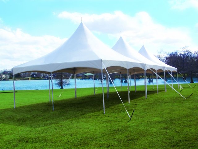 High Peak 60 X 20 Tent - (Grass) Installed with Rain Gutters