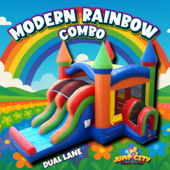 Modern Rainbow Bounce House with Double Lane Slide
