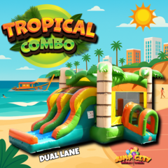 Tropical Bounce House Double Lane Slide Combo