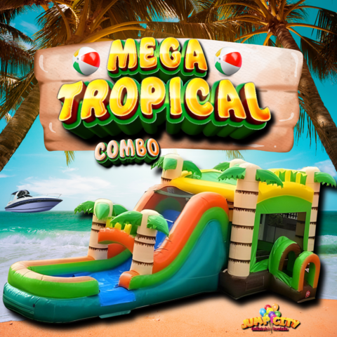 C8 16 x 32 Mega Tropical Water Slide Bounce House Combo