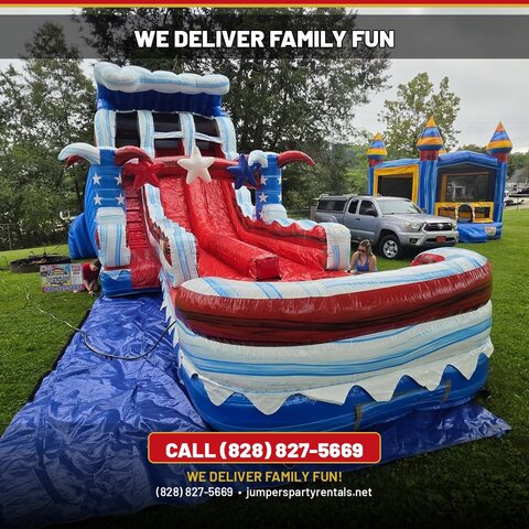 Jumpers delivery crew with waterslide and bounce house