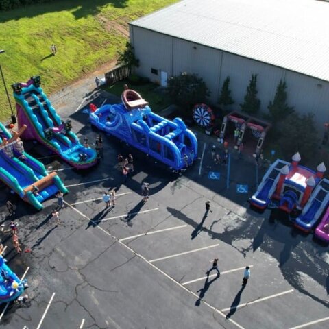 Festival-style field day rental layout from above