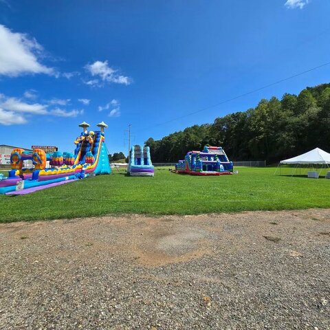 Field day multi-unit party rental setup near Andrews and Murphy NC