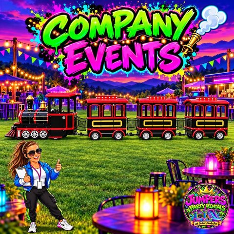Tonya with a trackless train at a company event