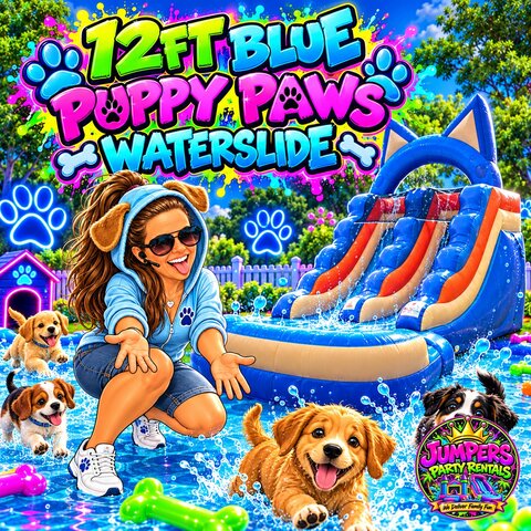 12ft Blue Puppy Paws Waterslide 