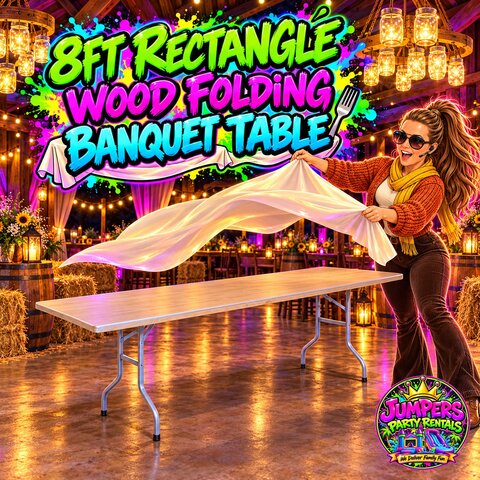 8ft Rectangle Wood Folding Banquet Table