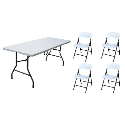 1 6ft white Folding table 6 white chairs 
