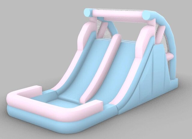 PINK  AND BLUE DOUBLE SLIDE W LARGE POOLPOOL