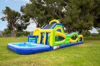 44' Green mean machine OBSTACLE COURSE SLIDE W POOL