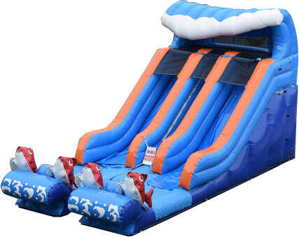 Ocean-themed water slide in shades of blue and aqua from Waco Bounce House Rentals