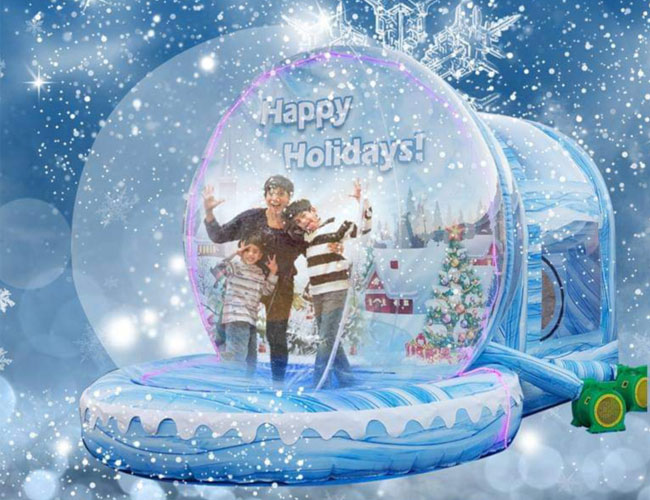 happy holidays christmas theme snow globe rental