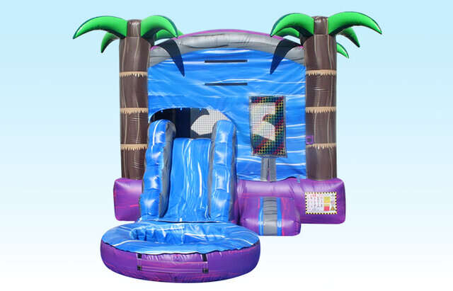 Tuskany Events inflatable tropical water slide bounce house combo.