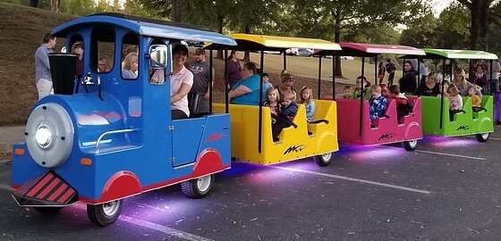 Colorful trackless train rental from TUSKany Events Colorful trackless train rental from TUSKany Events