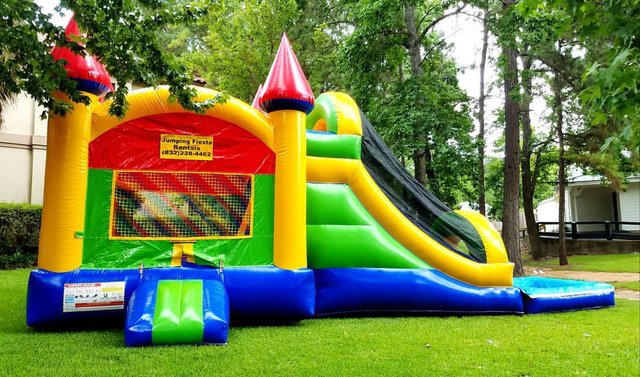 002 Combo Castle with Slide Green & Blue & Purple with pool 