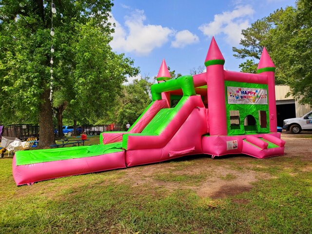 CC030 Combo Castle Pink & Green with Slide and Pool