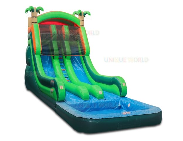 DL010  TROPICAL Double Lane Water Slide Green & Blue with pool