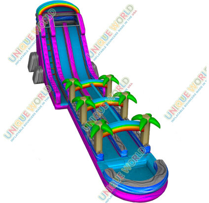 DL009B Double Lane Purple Palm Water Slide with pool