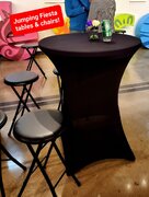 Bistro table with Spandex tablecloth (Black or White)and three stools 