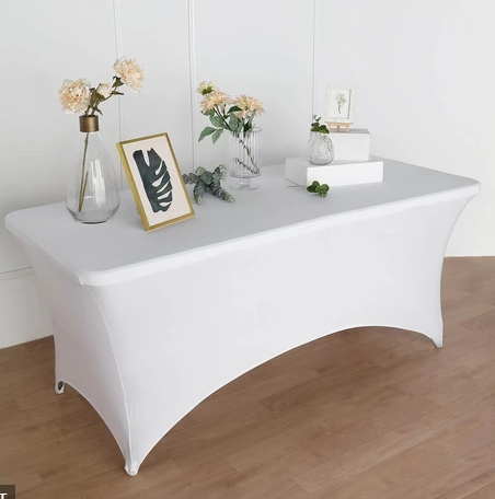 Tablecloth SPANDEX Rectangular White 6 ft  or 102 inches