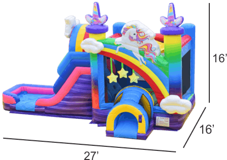 Rainbow Unicorn Combo Bounce House-wet