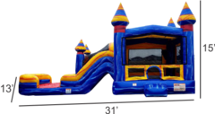 Electric Blue Combo Bounce House (DRY)***Double Lane Slide***