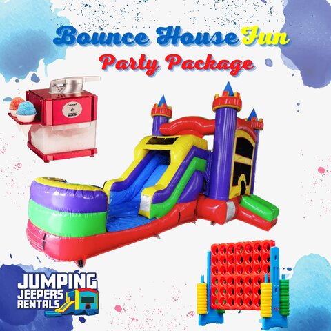 Bounce House Fun Party Package - Modern Rainbow, Connect 4, Snow Cone Machine - Medium