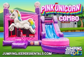 Pink Unicorn Bounce House With Slide (Wet or Dry)