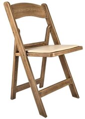 Chestnut Resin WoodGrain Folding Chair with Tan Cushion