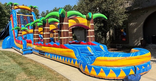 24' Tropical Inferno Dual Lane Waterslide with Slip N Slide