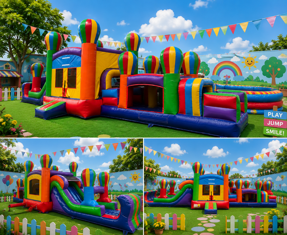 BALLOON ADVENTURE COMBO WITH OBSTACLE COURSE SLIDE AGE 8  AND UNDER