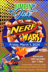 Nerf Wars:  March 8, 2024
6pm - 7:30pm