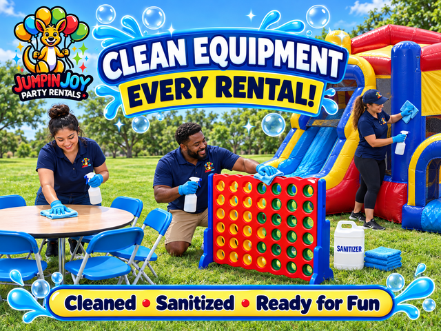 Clean, sanitized bounce house rental equipment from Jumpin Joy Party Rentals