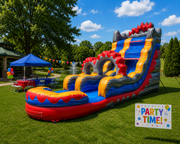 18ft Lava Water Slide weekend rental for Central Texas backyard parties