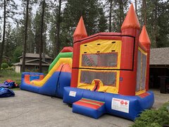 Rainbow Castle Bounce House and Dry Slide Combo