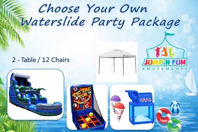 Waterslide, 2 - Table 12 Chairs, 1 Tent, 1 Game, 1 Machine