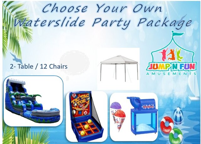 Waterslide, 2 - Table 12 Chairs, 1 Tent, 1 Game, 1 Machine