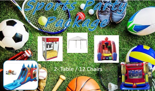 Mod, Sports Banner 2 - Table 12 Chairs, 1 Tent, BBall 1, Batter Up 1 Machine