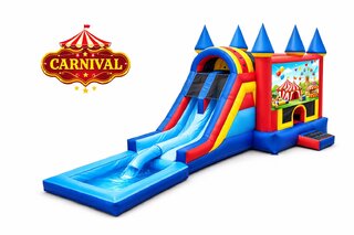 Carnival Bounce House & Double Water Slide Combo - ' New'