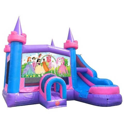 Pink Castle Water Slide Bounce House Combo (Wet)