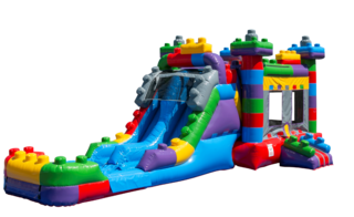 Mega Double Lane Lego Bounce House with Slide