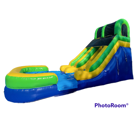 15ft Green & Blue water slide with pool