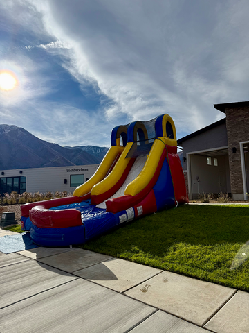 15ft backyard water slide rental in Utah with colorful inflatable design for summer parties and events