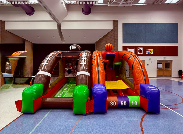 Football and basketball toss inflatable game rentals in Utah for backyard parties tailgates and event entertainment