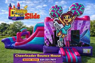 (#10B) Cheerleader Bounce House with double lane Slide