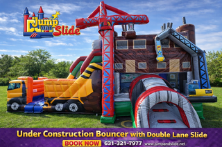 (#6B) Under Construction Bouncer with double lane slide
