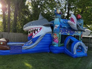 (#2) NEW Shark bouncer with Double lane dry slide