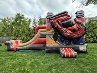 (#5) New Red Hot Race Car bouncer with double lane dry slide