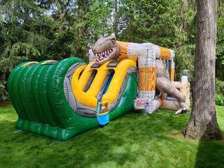 (#20) Giant Raptor Dinosaur Bounce House with Double Lane dry slide 