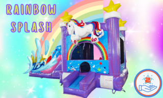 Rainbow Unicorn Splash Bounce House Combo WET